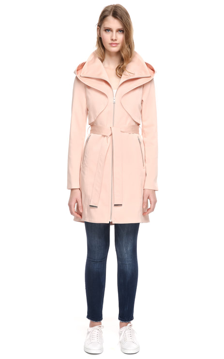 ARABELLA mid-length stretch cotton coat with hood and belt