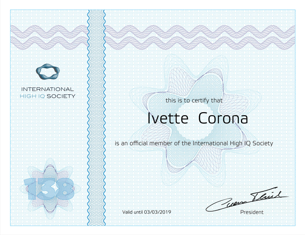 Ivette corona High IQ Society Certificate 